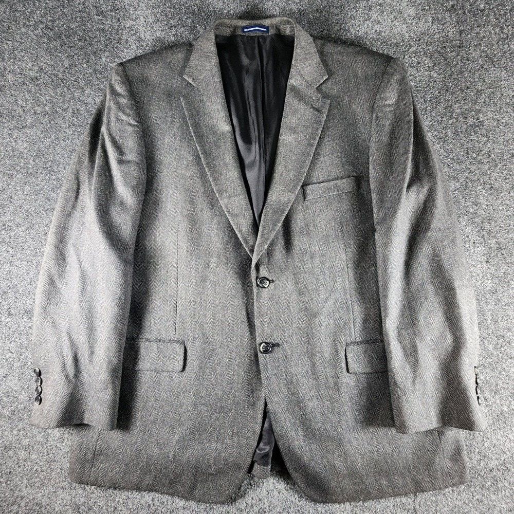 Stafford Signature Mens 46R‎ Blazer Silk Camel Hair Grey Herringbone Sport Coat - Picture 5 of 14
